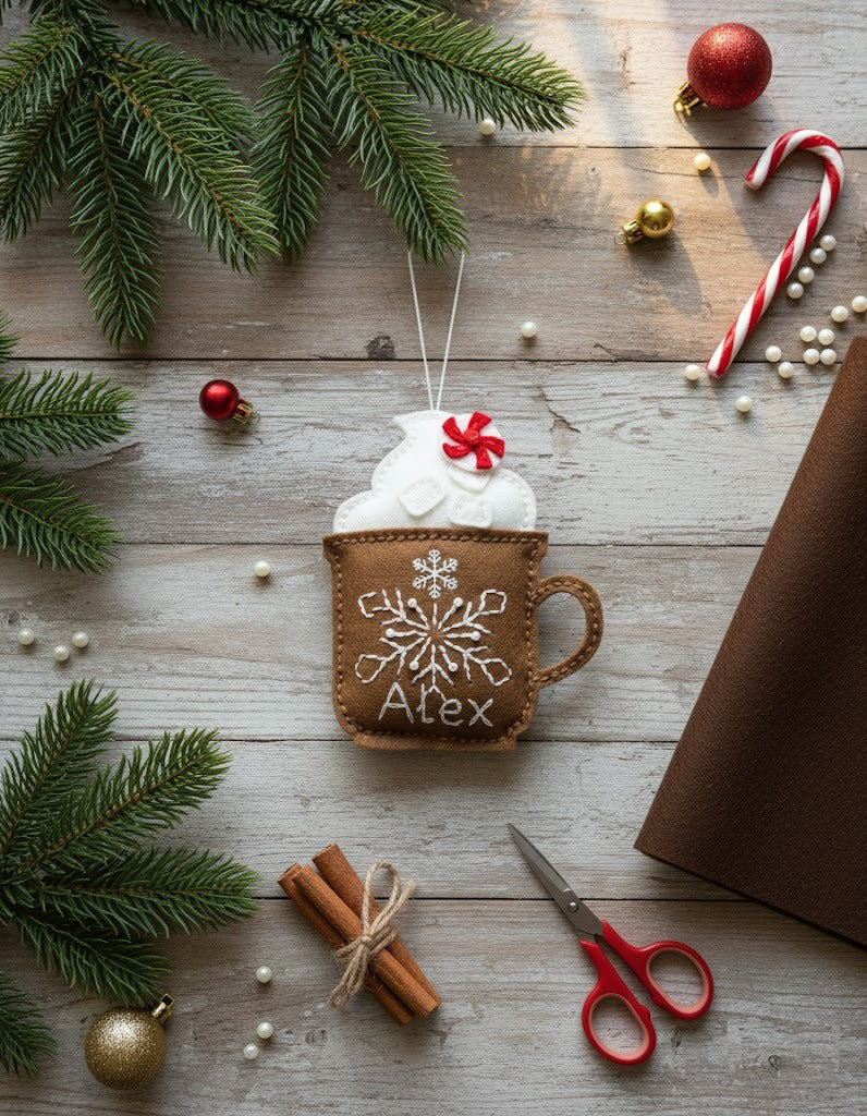 Personalized Cacoa Mug Ornament, Coffee Mug Ornament, Custom Name Keepsake, Handmade Ornament, Baby Shower Gift