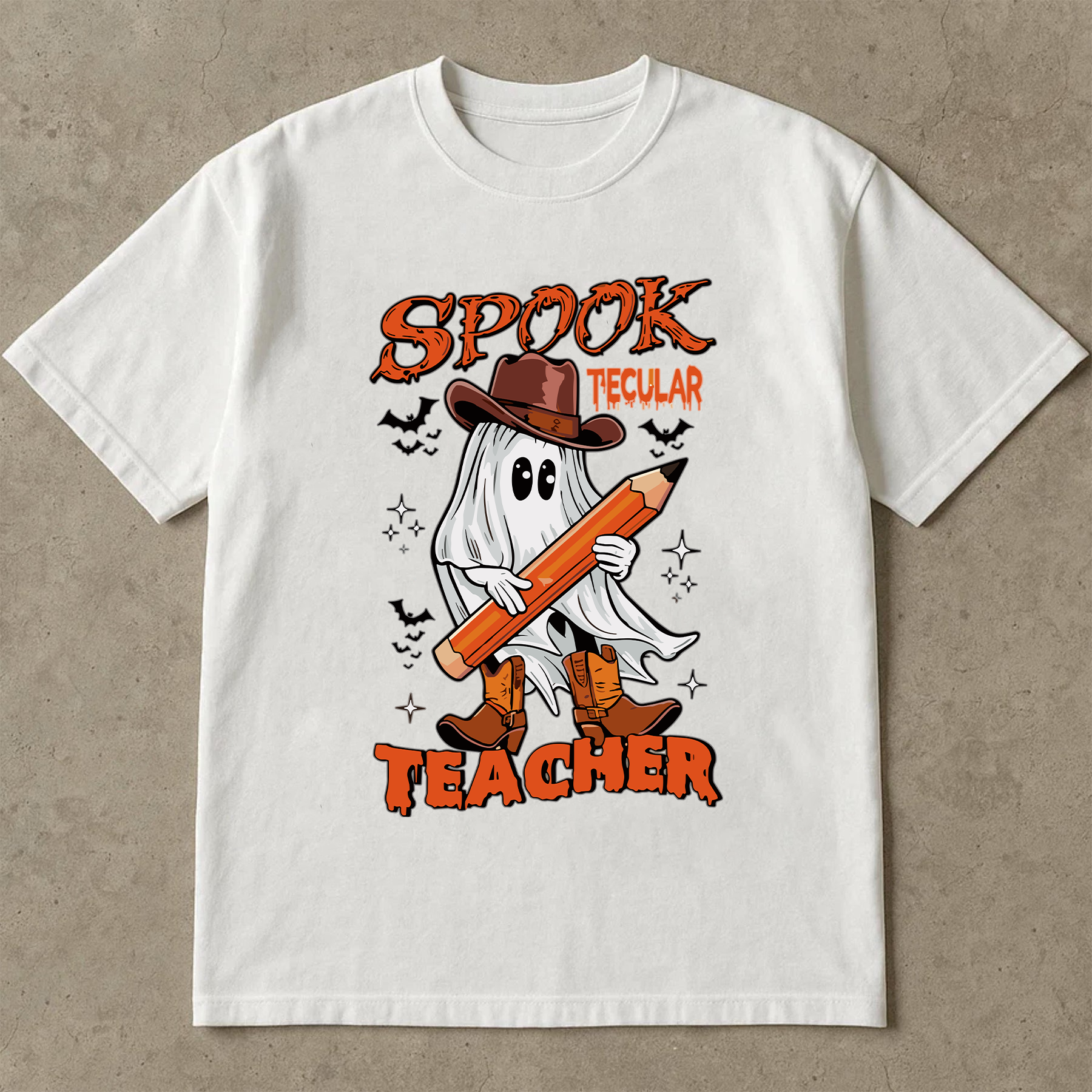 Spooktacular Teacher Halloween Shirt, Funny Ghost Cowboy Teacher Graphic Tee, Fall School Teacher Gift, Cute Halloween Shirt