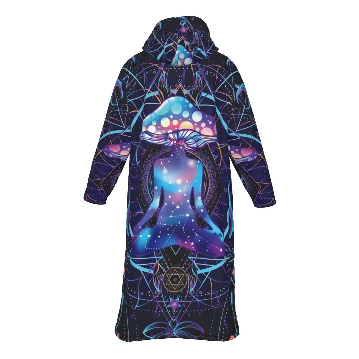 Mystic Mushroom Awakening Zip-Up Cloak, Psychedelic Spiritual Hooded Cape, Cosmic Mushroom Zipper Cloak, Visionary Art Festival Wear, Boho Mystic Style