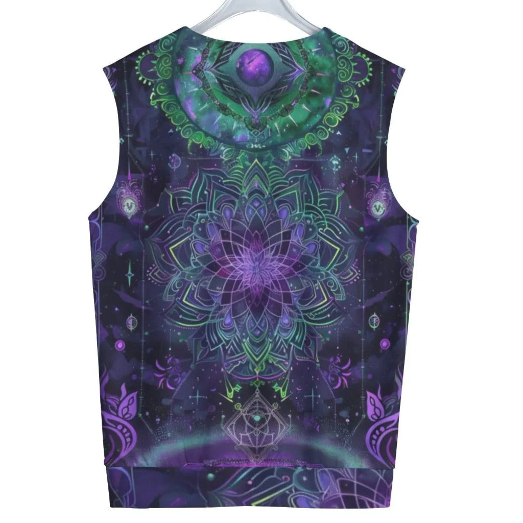 Mystic Aesthetic Tank Top, Sacred Geometry Shirt, Purple Green Mandala Top, Psychedelic Festival Wear, Spiritual Yoga Clothing, Boho Mystic Fashion, Cosmic Art Tank