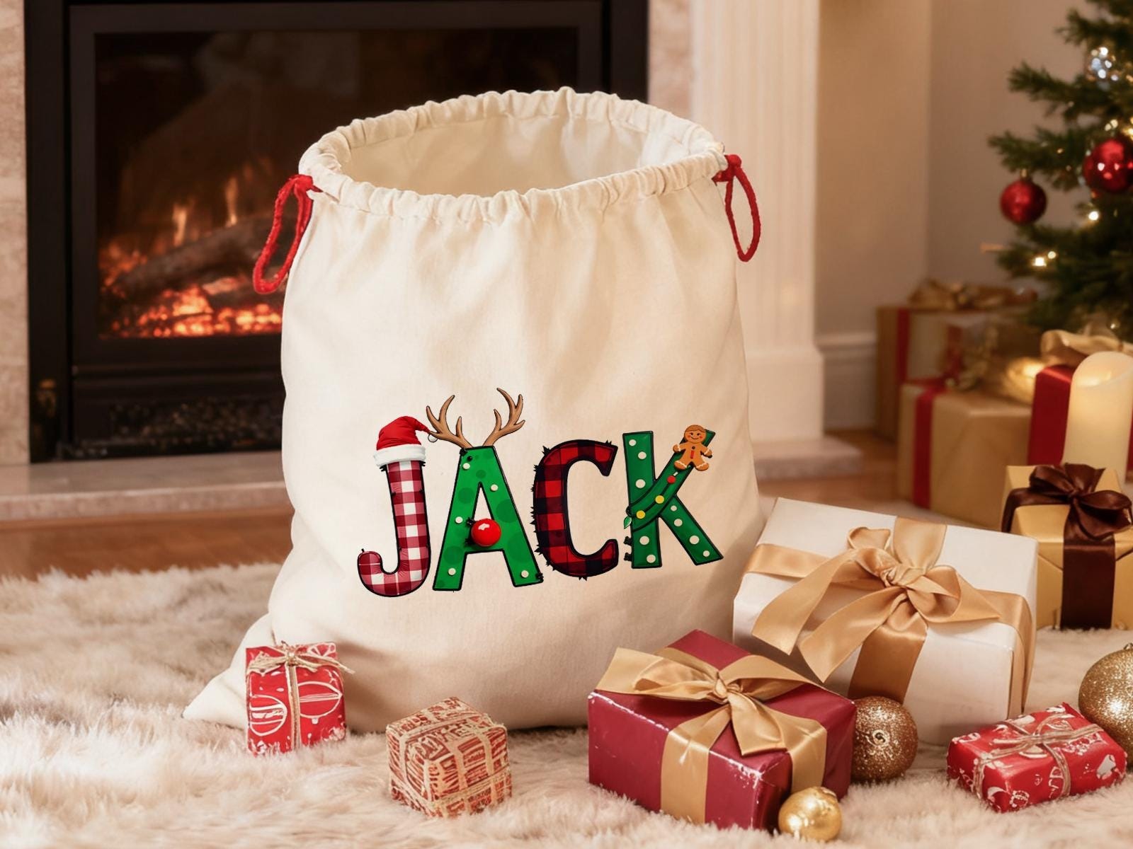 Custom Santa Sack With Name, Personalized Family Christmas Gift Bag, Monogram Christmas Present Bag, Kids Christmas Gift Bag, Xmas Stocking
