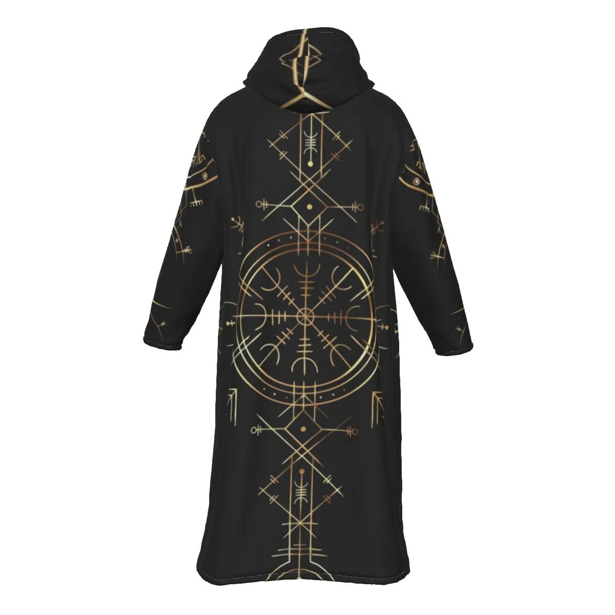 Viking Vegvisir Mysticism Zip-Up Cloak, Norse Rune Viking Hooded Cape, Nordic Compass Spiritual Outerwear, Sacred Geometry Viking Fashion