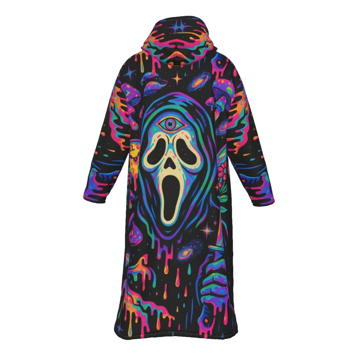 Psychedelic Halloween Mushrooms Zip-Up Cloak, Neon Trippy Mushroom Hooded Cape, Spooky Halloween Costume, Horror Outerwear