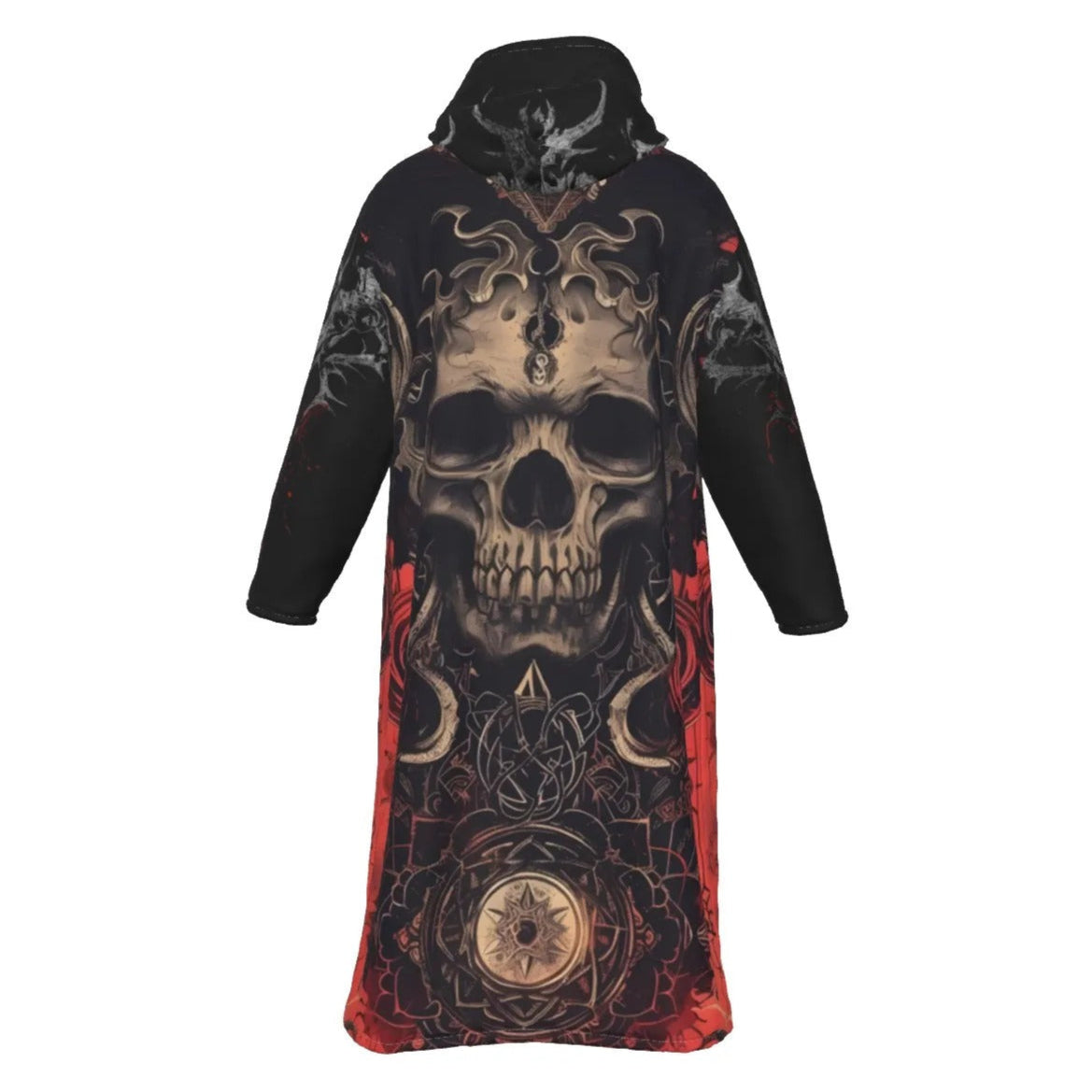Halloween Costume Ideas, Infernal Mandala Skull Zip-Up Cloak, Gothic Trench Coat, Dark Mandala Occult Cosplay