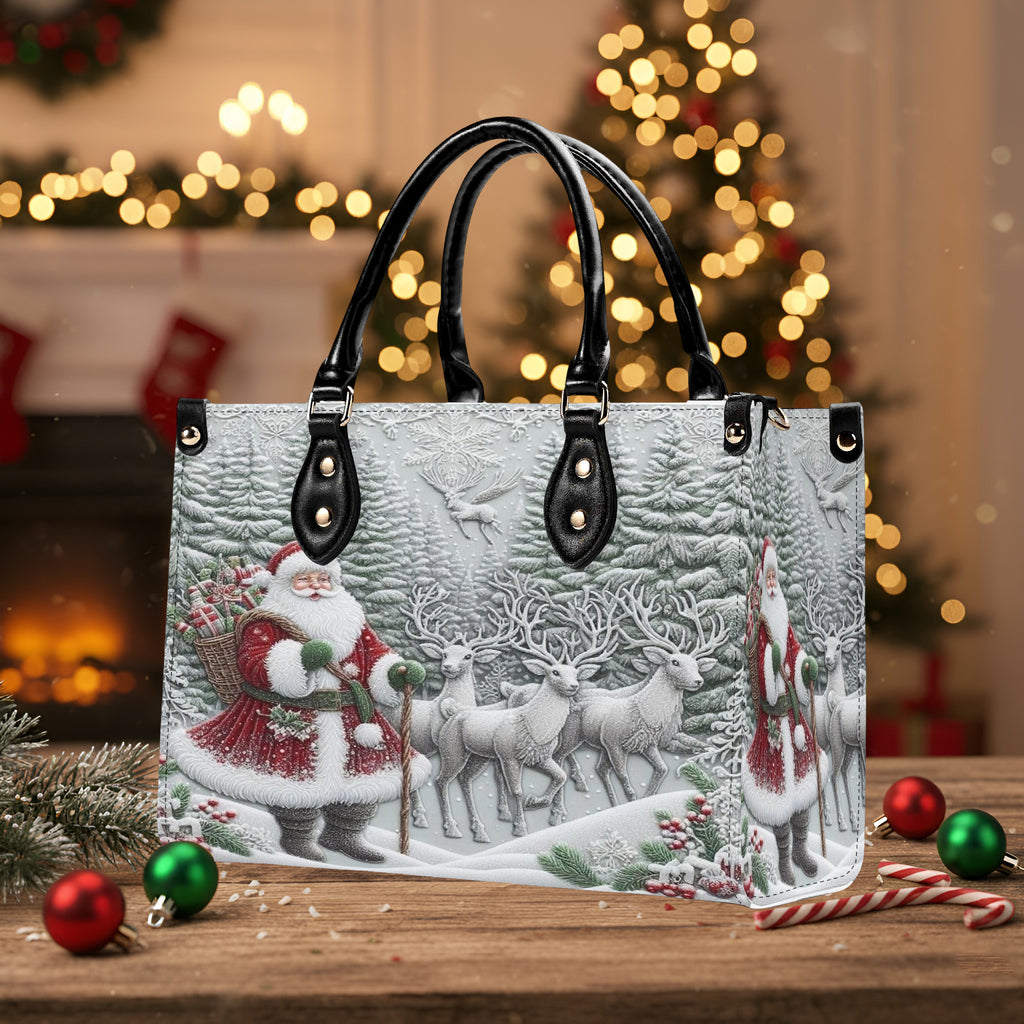 Santa Sleigh Christmas Handbag, Winter Forest Reindeer Purse, Elegant Holiday Tote Bag, Christmas Gift for Women