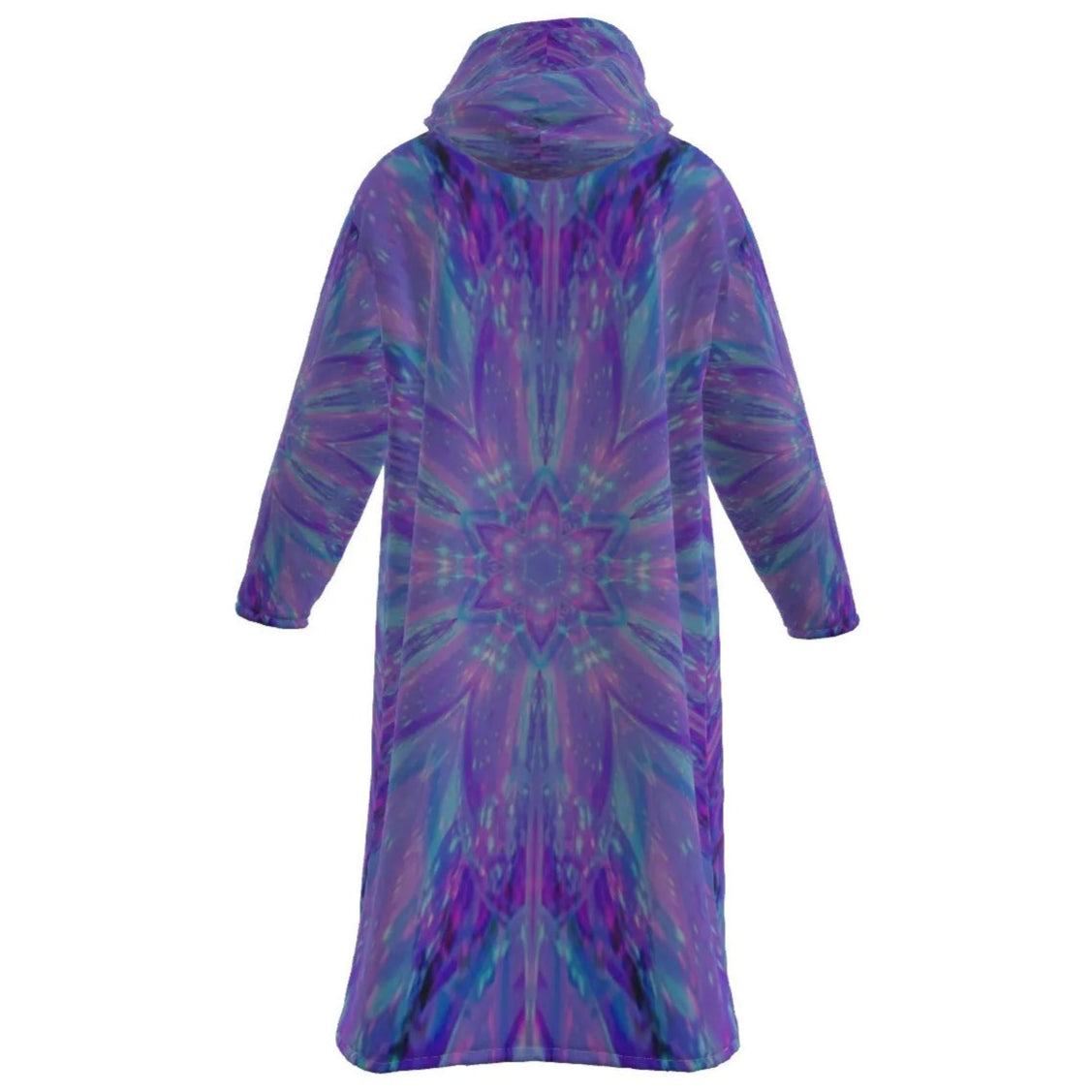 Kaleio Galaxy Zip-Up Cloak, Trippy Psychedelic Hooded Cape, Holographic Mandala Space Jacket, Cosmic Festival Rave Outerwear