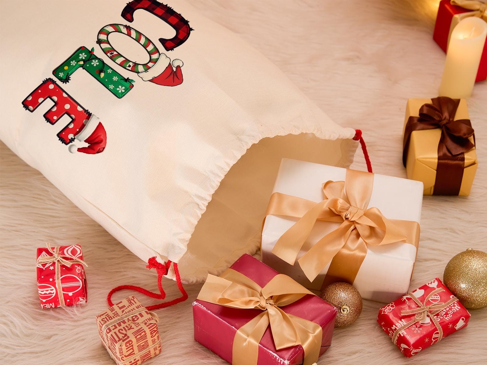 Custom Santa Sack With Name, Personalized Family Christmas Gift Bag, Monogram Christmas Present Bag, Kids Christmas Gift Bag, Xmas Stocking