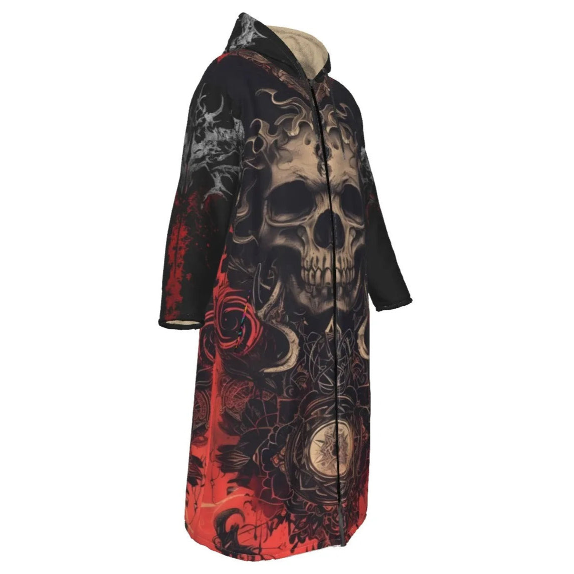 Halloween Costume Ideas, Infernal Mandala Skull Zip-Up Cloak, Gothic Trench Coat, Dark Mandala Occult Cosplay