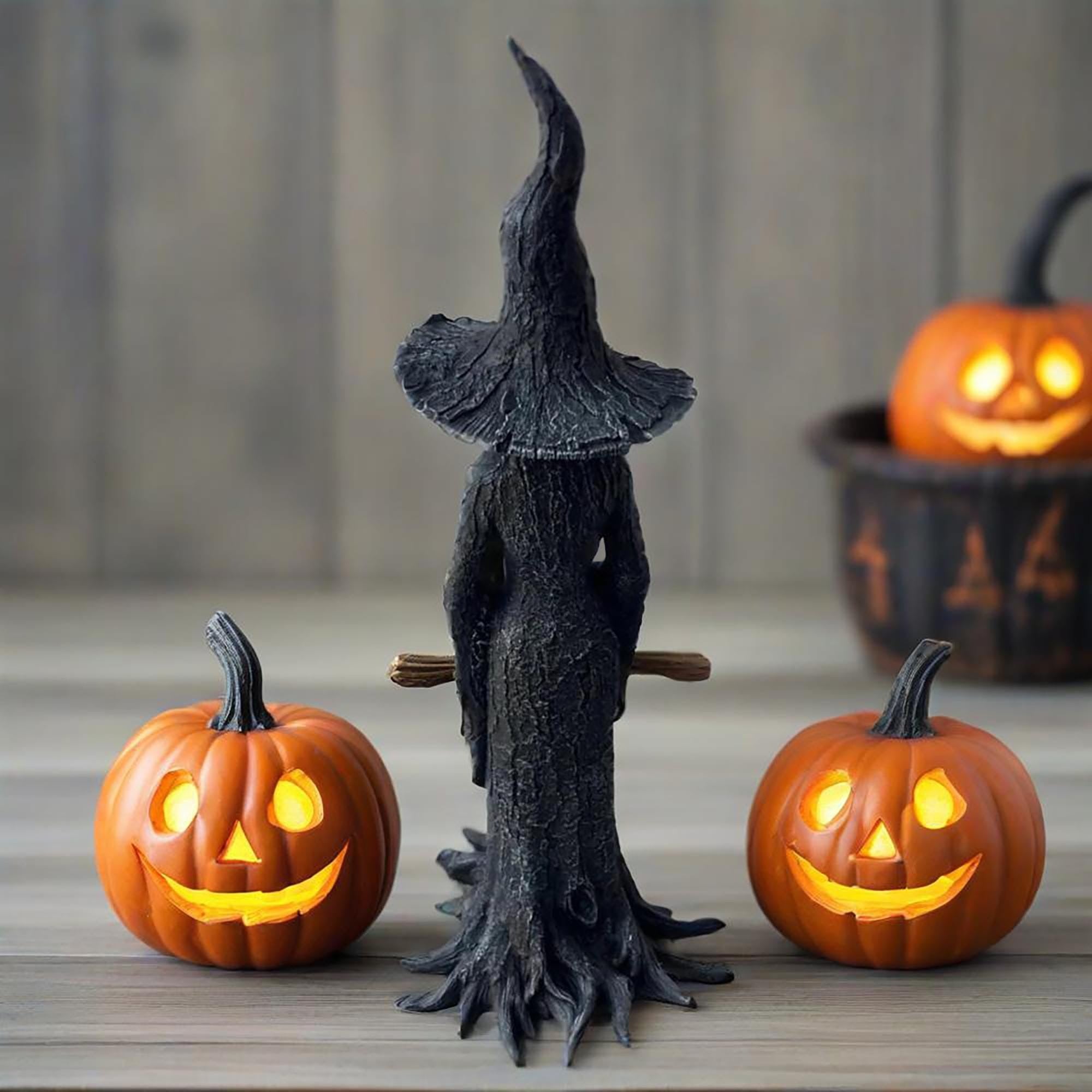 Halloween Tree Root Witch Statue, Spooky Black Witch Figurine, Resin Halloween Decoration, Creepy Witch Ornament for Home Office or Party Decor