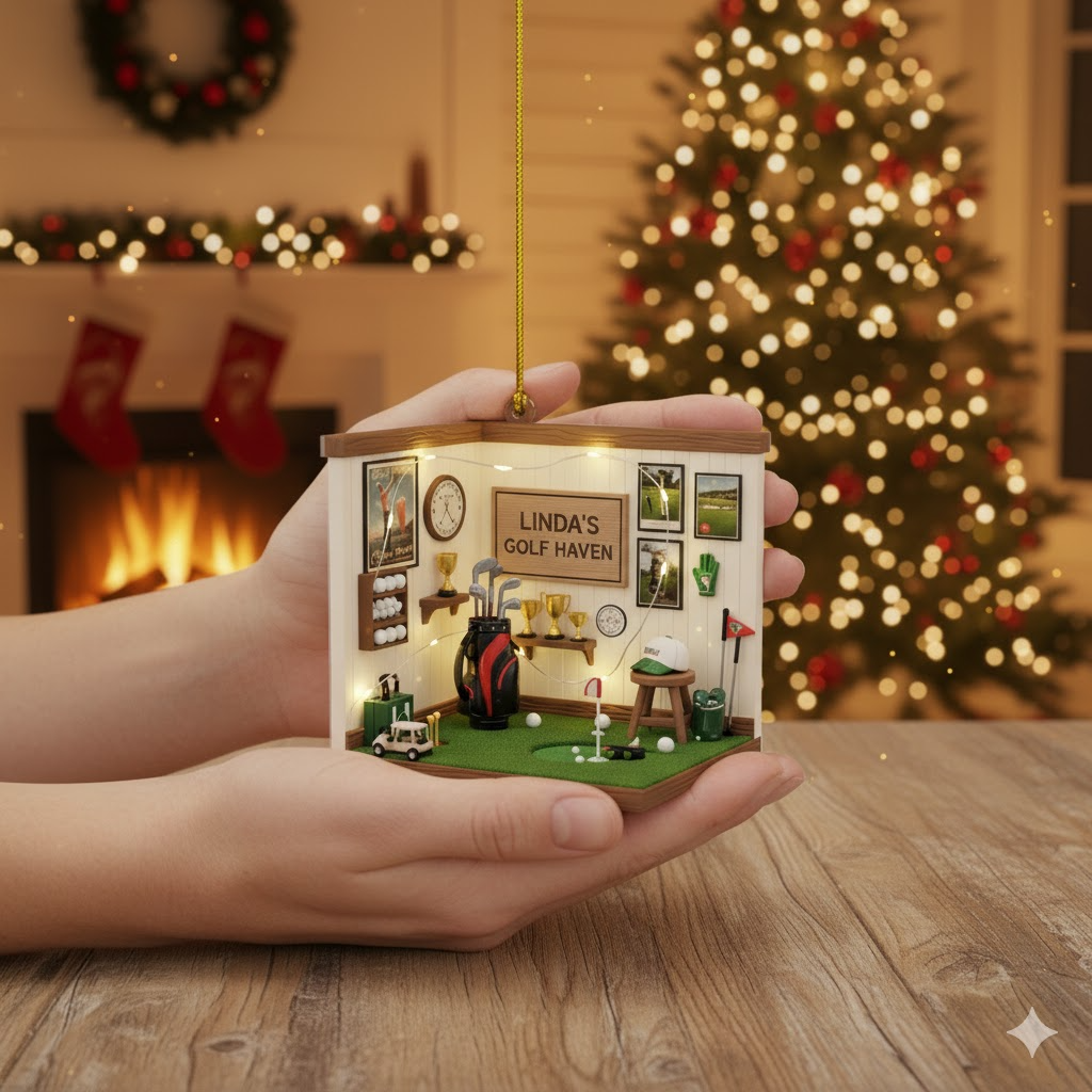 Personalized Golf Room Ornament, Custom Name Golfer Christmas Decoration, Flat 2D Golf Haven Gift for Golf Lovers