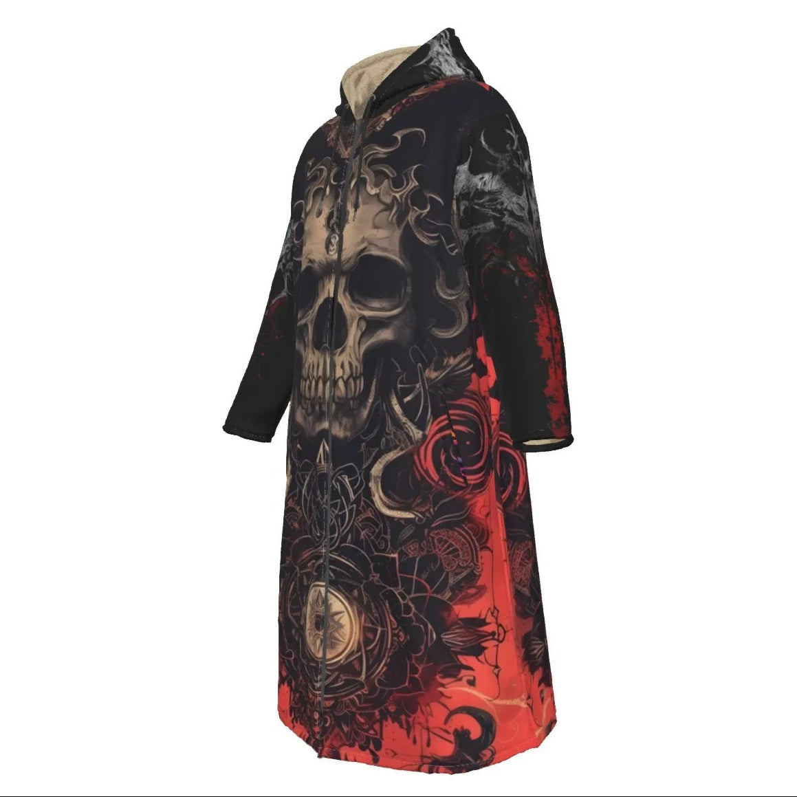 Halloween Costume Ideas, Infernal Mandala Skull Zip-Up Cloak, Gothic Trench Coat, Dark Mandala Occult Cosplay