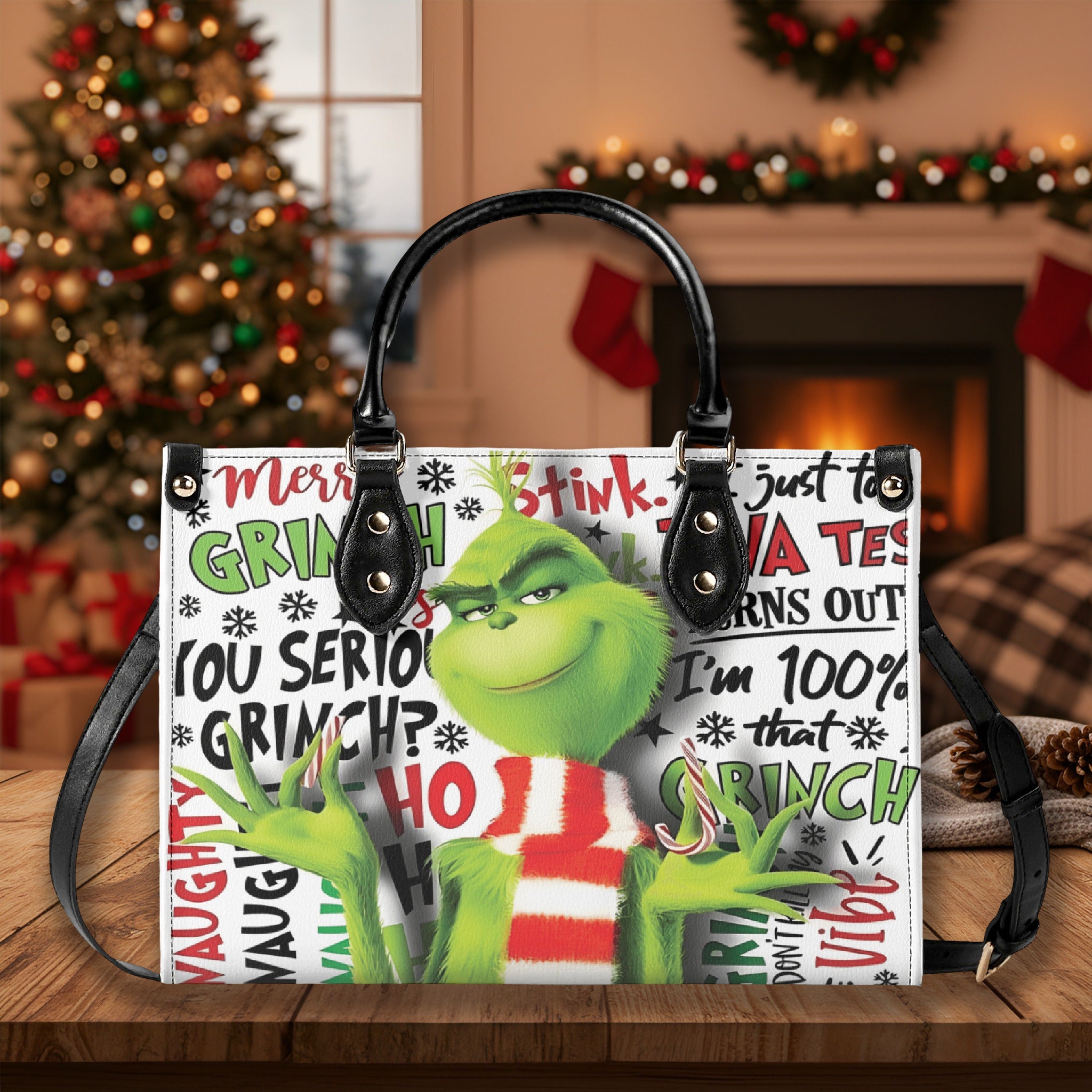 Holiday Character Handbag, Funny Christmas Tote Bag, Festive Party Purse, Cute Xmas Shoulder Bag Gift