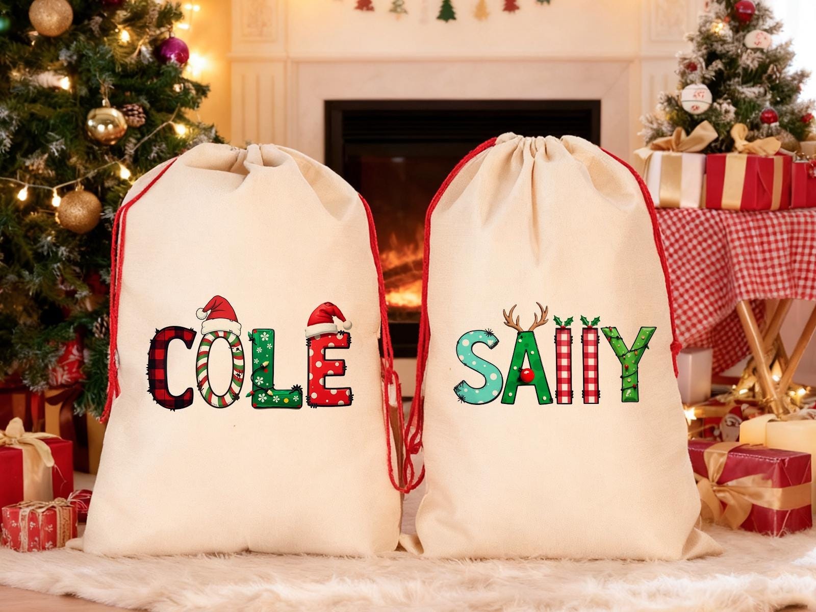 Custom Santa Sack With Name, Personalized Family Christmas Gift Bag, Monogram Christmas Present Bag, Kids Christmas Gift Bag, Xmas Stocking