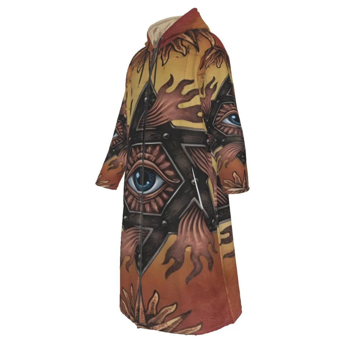 Mystic Eye Mandala Zip-Up Cloak, Sacred Geometry Hooded Robe with Zipper, Visionary Art Festival Cape, Esoteric Spiritual Streetwear