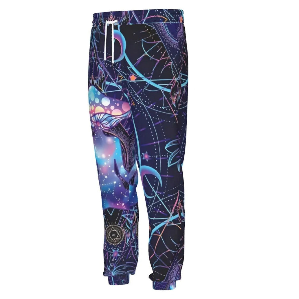 Mystic Mushroom Awakening Joggers, Psychedelic Spiritual Sweatpants, Cosmic Mushroom Pattern Pants, Visionary Art Festival Bottoms, Boho Mystic Style