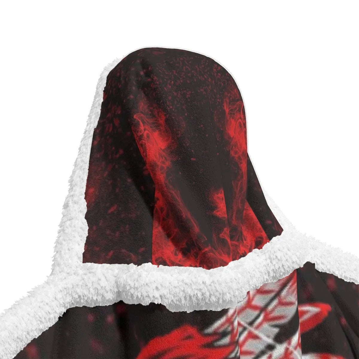 Native American Skull Wearable Hooded Blanket, Red Feather Headdress Hooded Wrap, Tribal Gothic Cozy Wear, Red Smoke Graphic Cape, Warrior Biker Style