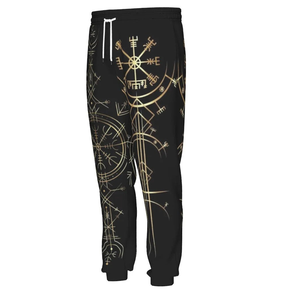 Viking Vegvisir Mysticism Joggers, Norse Rune Viking Pants, Nordic Compass Sweatpants, Viking Spiritual Activewear, Sacred Geometry Joggers