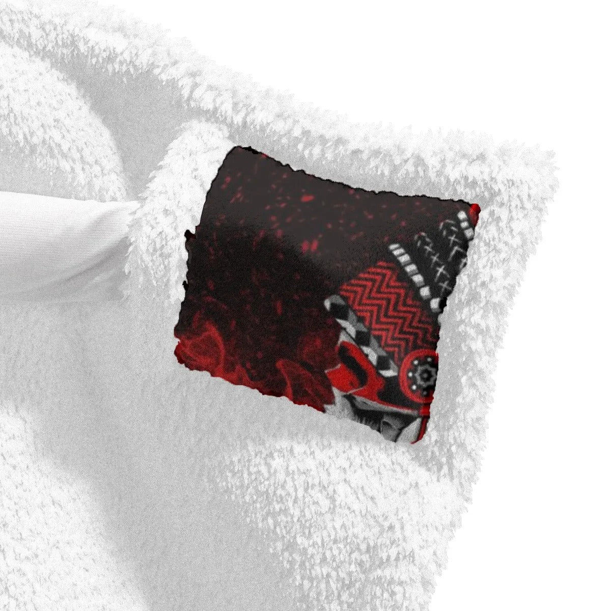 Native American Skull Wearable Hooded Blanket, Red Feather Headdress Hooded Wrap, Tribal Gothic Cozy Wear, Red Smoke Graphic Cape, Warrior Biker Style