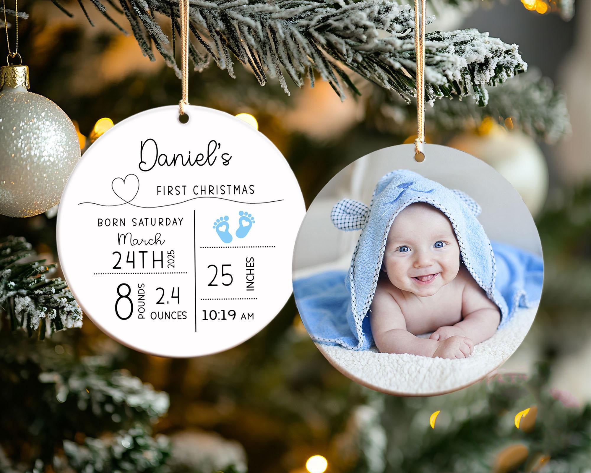 Custom Baby Birth Stats Ornament, Personalized New Baby Ornament, Baby Photo Ornament, Baby Keepsake, Baby Shower Gift, New Parent Gift