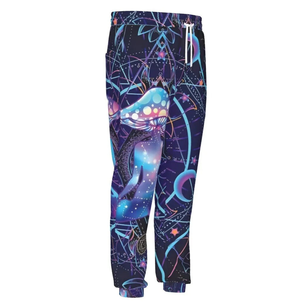 Mystic Mushroom Awakening Joggers, Psychedelic Spiritual Sweatpants, Cosmic Mushroom Pattern Pants, Visionary Art Festival Bottoms, Boho Mystic Style