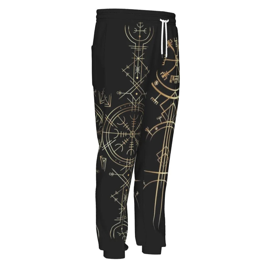 Viking Vegvisir Mysticism Joggers, Norse Rune Viking Pants, Nordic Compass Sweatpants, Viking Spiritual Activewear, Sacred Geometry Joggers