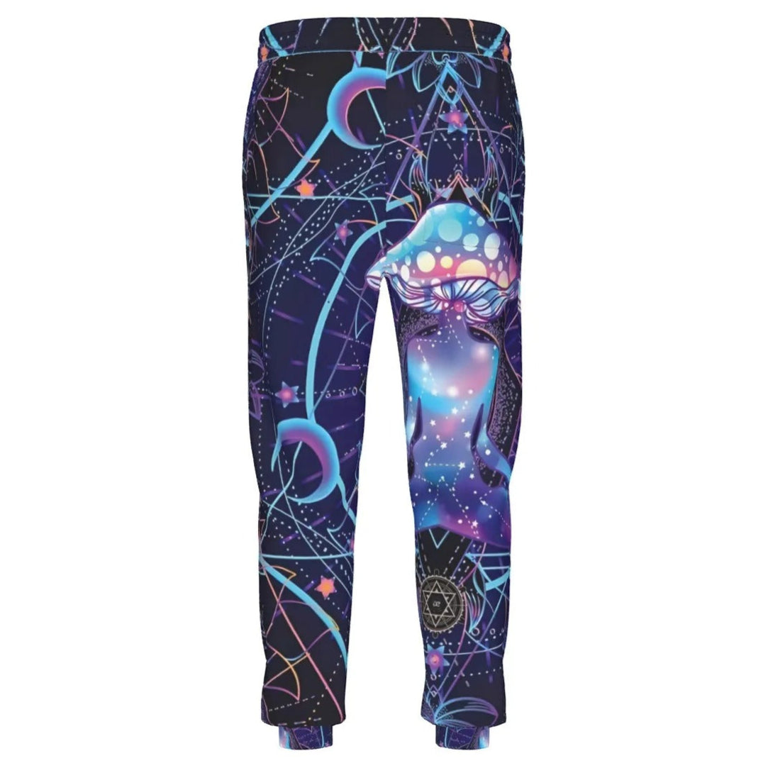 Mystic Mushroom Awakening Joggers, Psychedelic Spiritual Sweatpants, Cosmic Mushroom Pattern Pants, Visionary Art Festival Bottoms, Boho Mystic Style