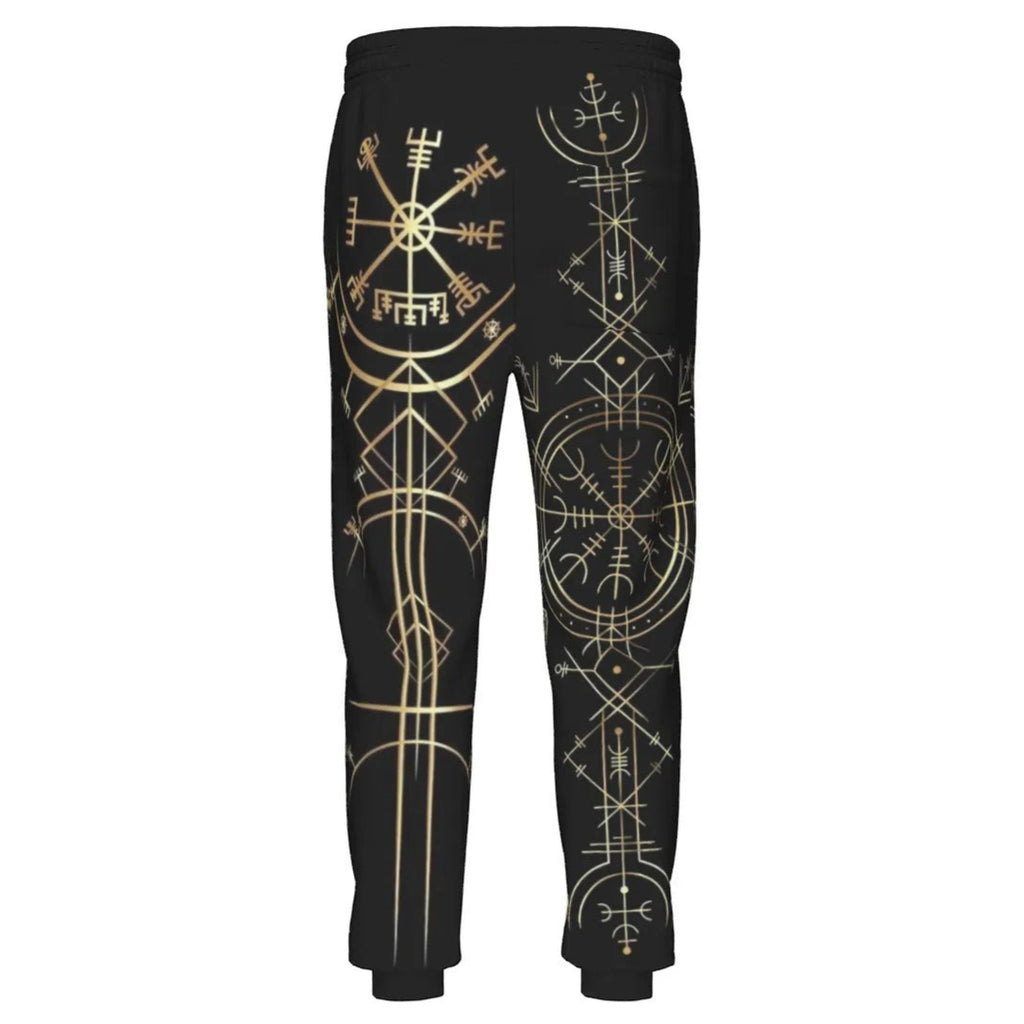 Viking Vegvisir Mysticism Joggers, Norse Rune Viking Pants, Nordic Compass Sweatpants, Viking Spiritual Activewear, Sacred Geometry Joggers