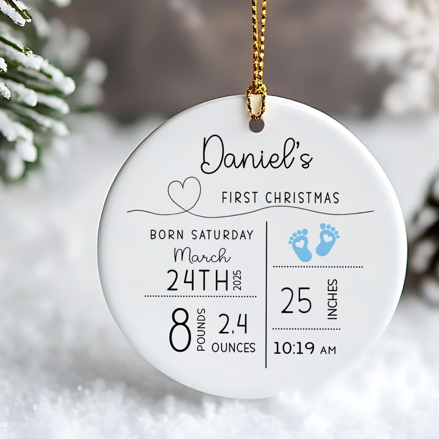 Custom Baby Birth Stats Ornament, Personalized New Baby Ornament, Baby Photo Ornament, Baby Keepsake, Baby Shower Gift, New Parent Gift