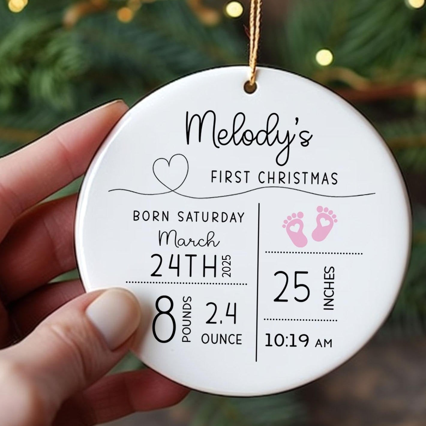 Custom Baby Birth Stats Ornament, Personalized New Baby Ornament, Baby Photo Ornament, Baby Keepsake, Baby Shower Gift, New Parent Gift