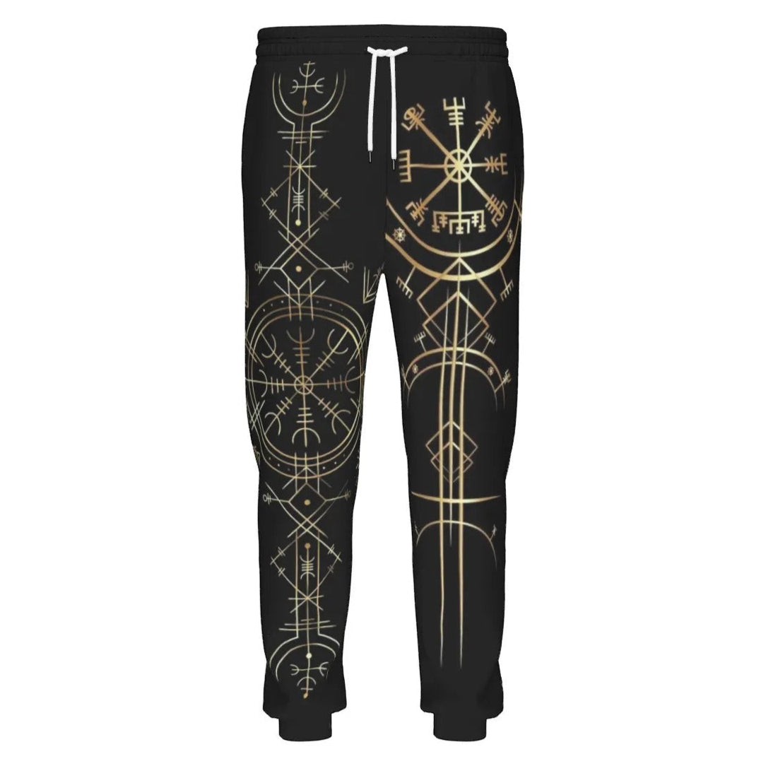 Viking Vegvisir Mysticism Joggers, Norse Rune Viking Pants, Nordic Compass Sweatpants, Viking Spiritual Activewear, Sacred Geometry Joggers
