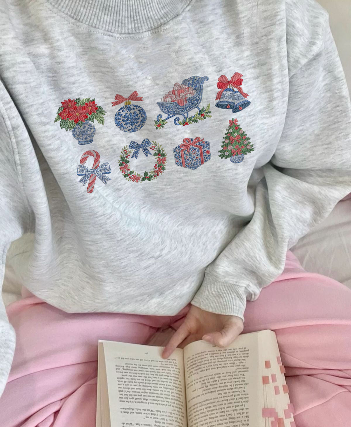 Christmas Icons Embroidered Sweatshirt, Holiday Gift Sweater, Cozy Winter Crewneck, Festive Outfit, Cute Xmas Sweater EBAC78