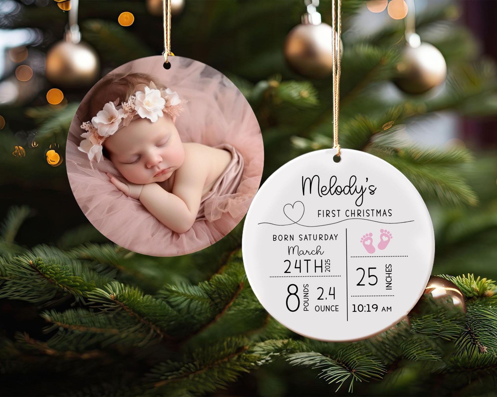 Custom Baby Birth Stats Ornament, Personalized New Baby Ornament, Baby Photo Ornament, Baby Keepsake, Baby Shower Gift, New Parent Gift