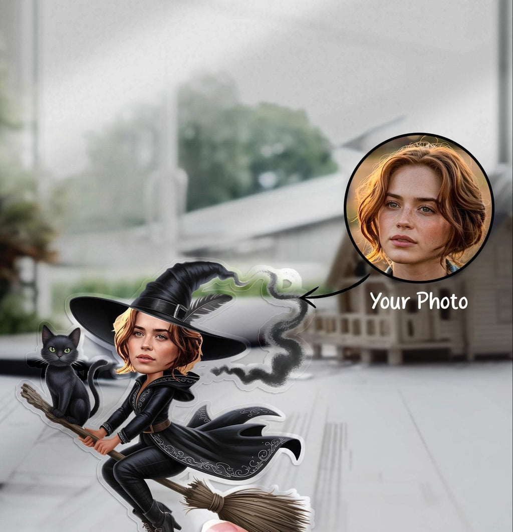 Custom Witch Statue, Jewelry, Caricature Portrait, Desk Nameplate, Personalized Witch Halloween Horror Gift, Acrylic Decorative Office Signs