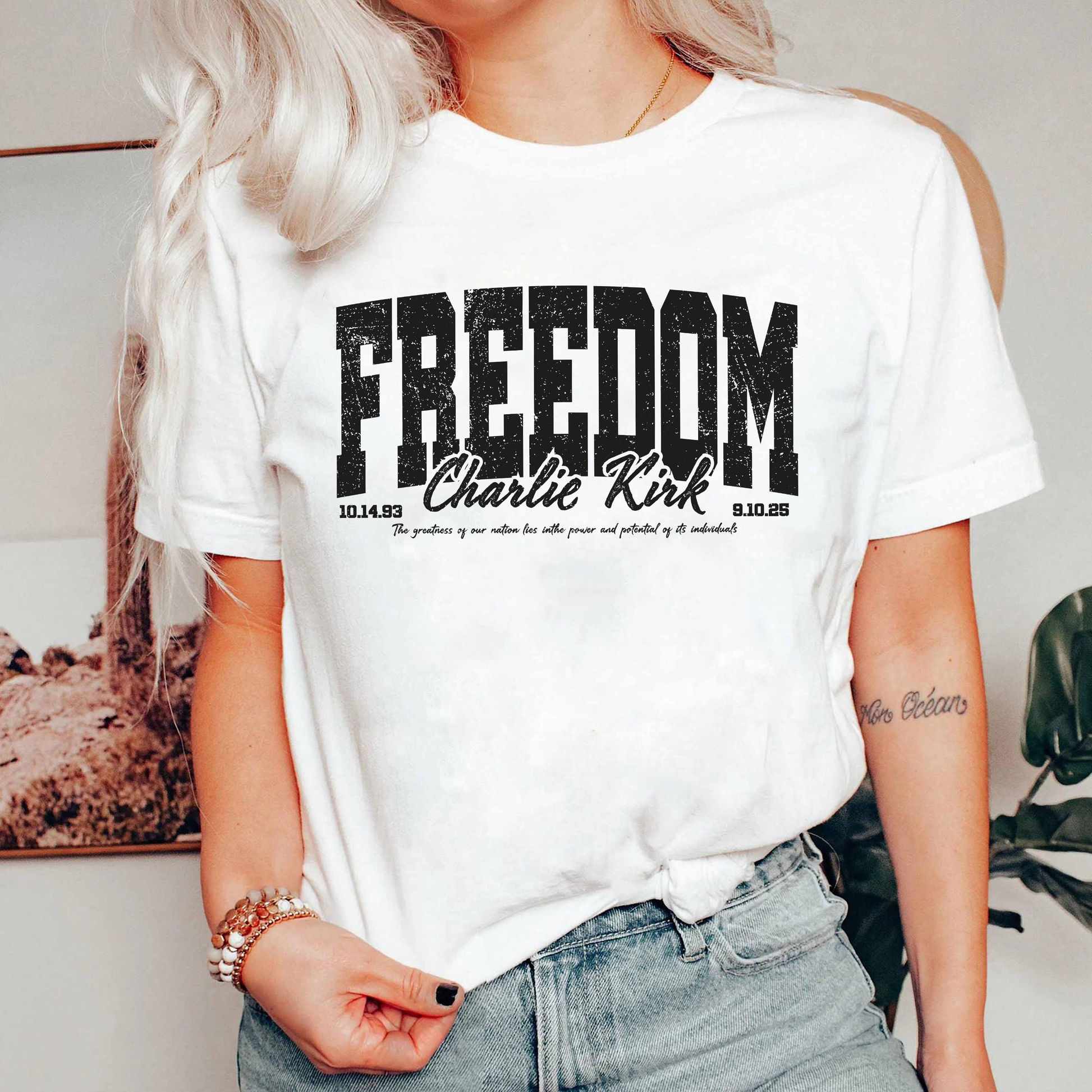 Freedom Charlie Kirk Shirt, Patriotic USA Graphic Tee, Inspirational Quote T-Shirt, American Pride Freedom Top for Men Women