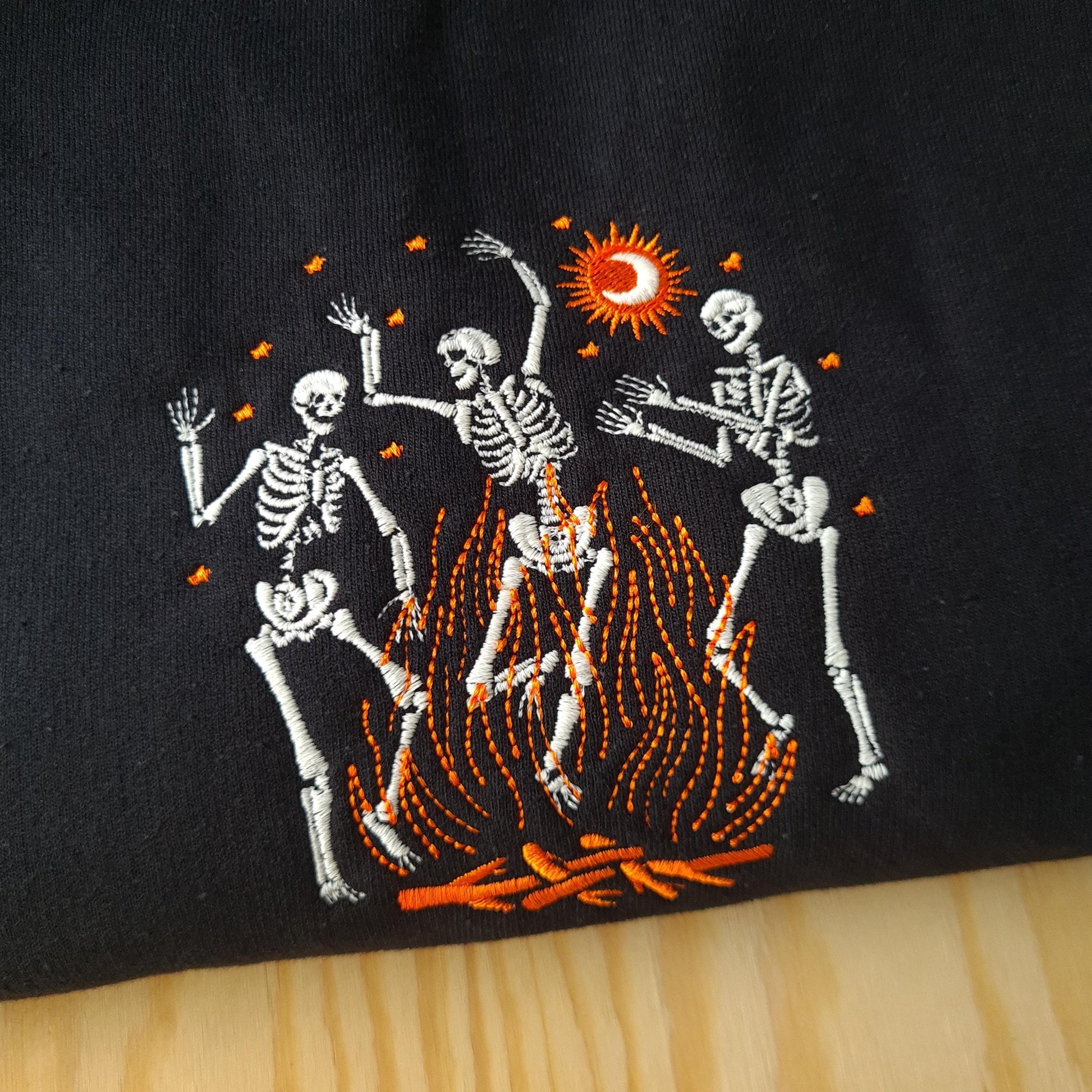 Embroidered Halloween Sweatshirt, Embroidered Dancing Skeleton Halloween Jumper, Vintage Halloween Hoodie, Embroidered Glow Skeleton Jumper, Halloween Gifts EBAC25