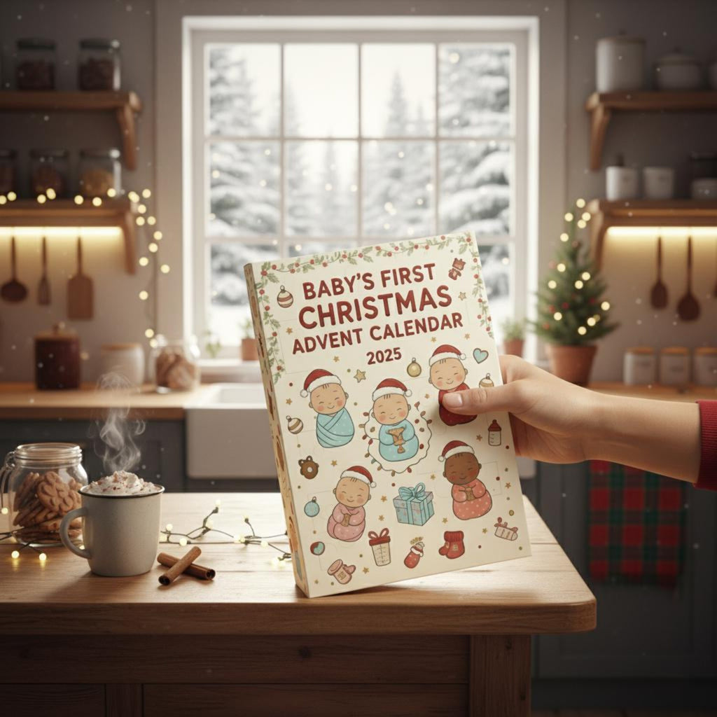 Baby’s First Christmas Advent Calendar 2025, Custom Name Gift, 24 Days Baby Keepsake Holiday Countdown Box