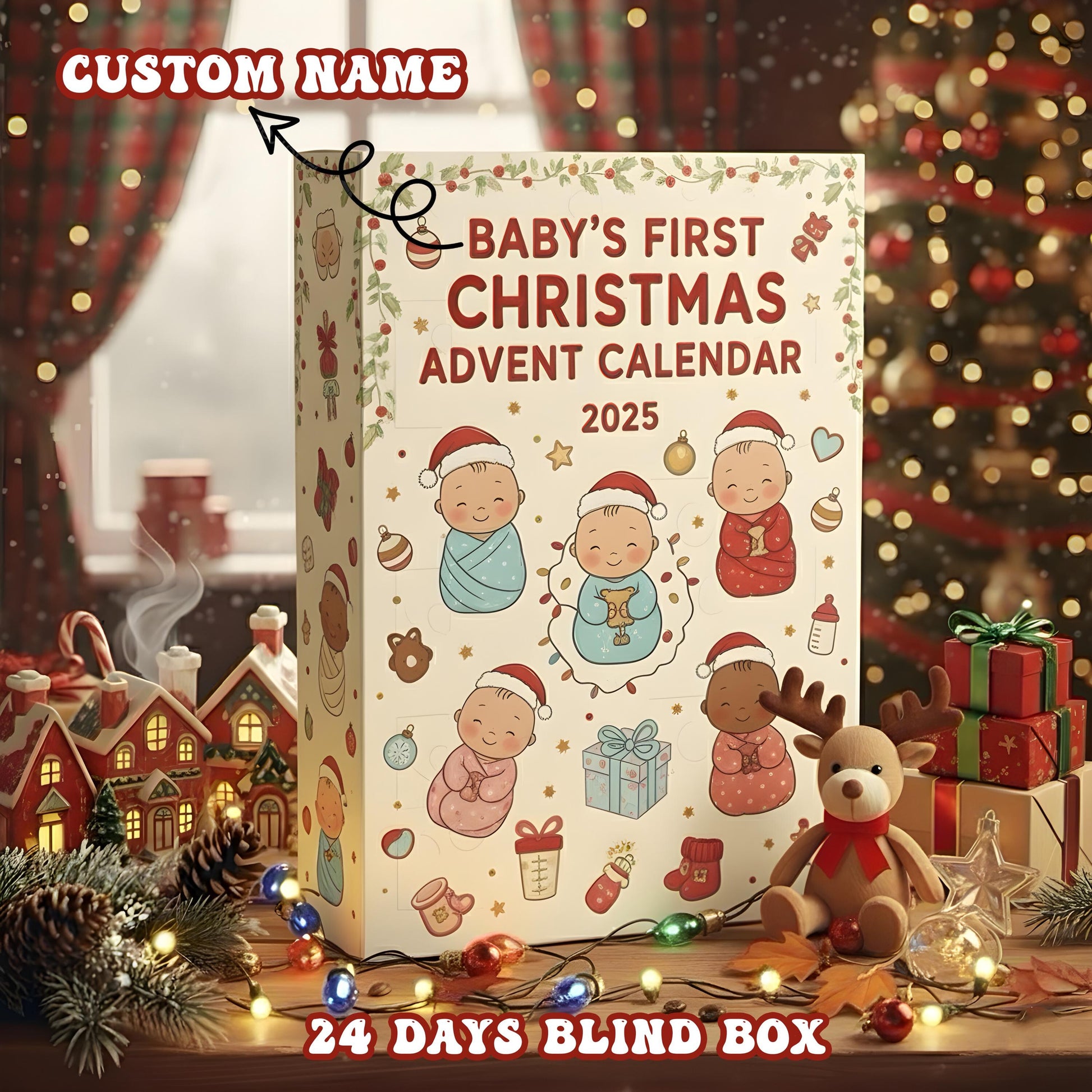 Baby’s First Christmas Advent Calendar 2025, Custom Name Gift, 24 Days Baby Keepsake Holiday Countdown Box
