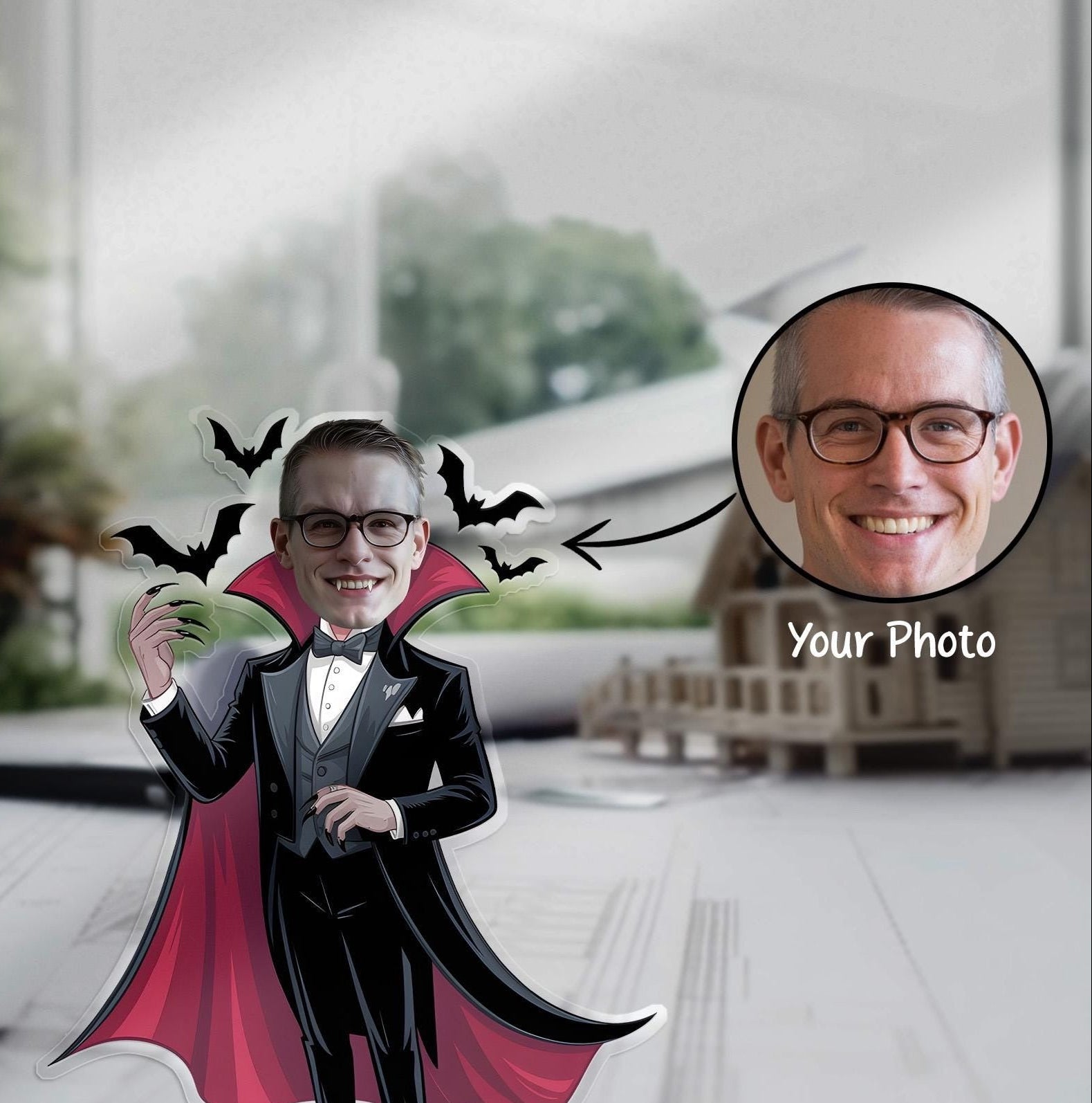 Custom Vampire Statue, Ornament, Caricature Portrait, Desk Name Plate, Personalized Horror Halloween Gift, Acrylic Office Sign