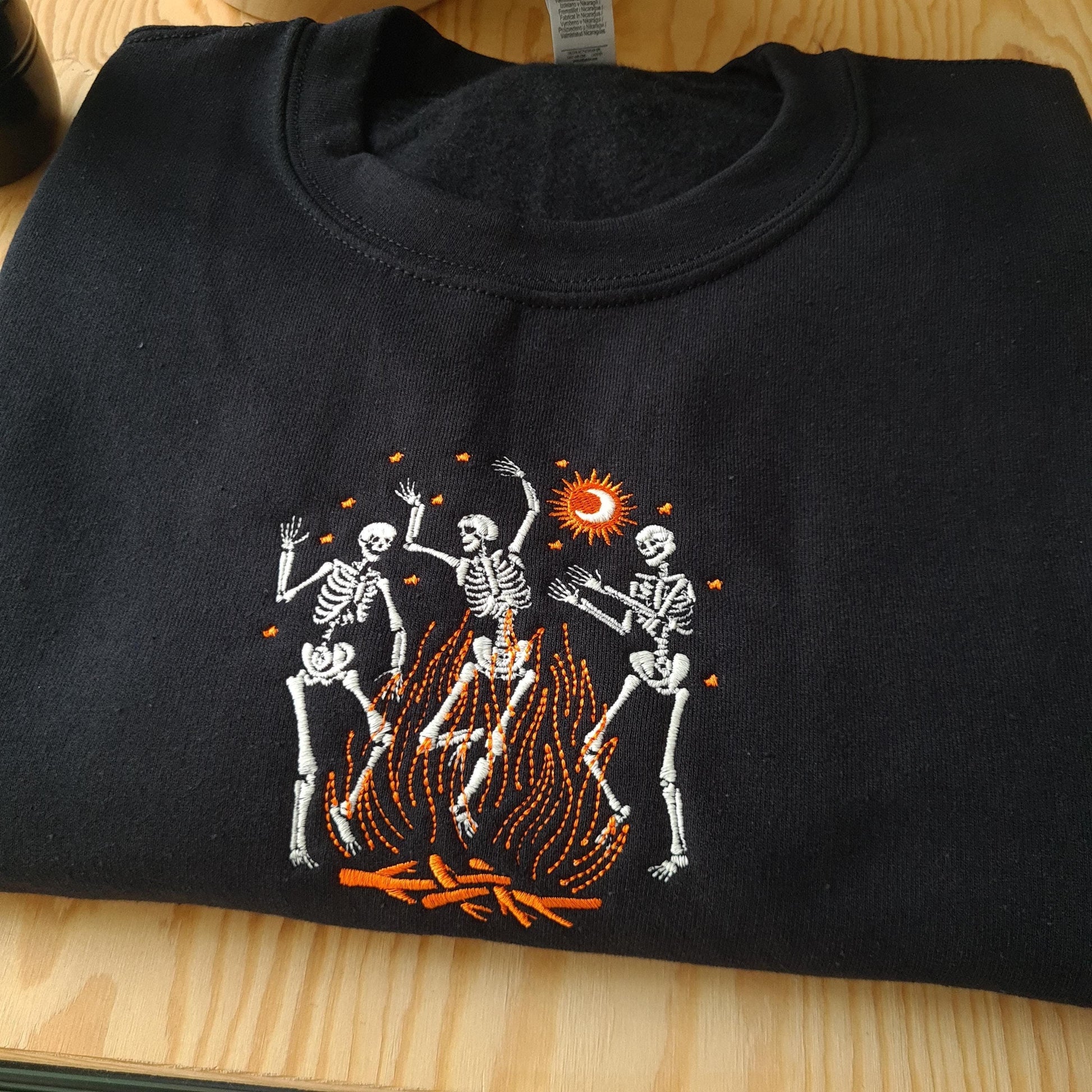 Embroidered Halloween Sweatshirt, Embroidered Dancing Skeleton Halloween Jumper, Vintage Halloween Hoodie, Embroidered Glow Skeleton Jumper, Halloween Gifts EBAC25
