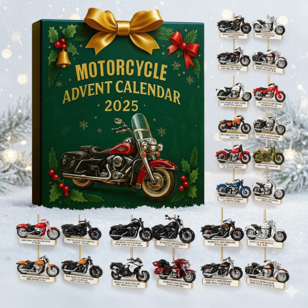 Motorcycle Collection 24 Acrylic Ornaments Set, Classic Bike Christmas Tree Hanging Decor, Unique Gift for Men Riders 2025 Holiday