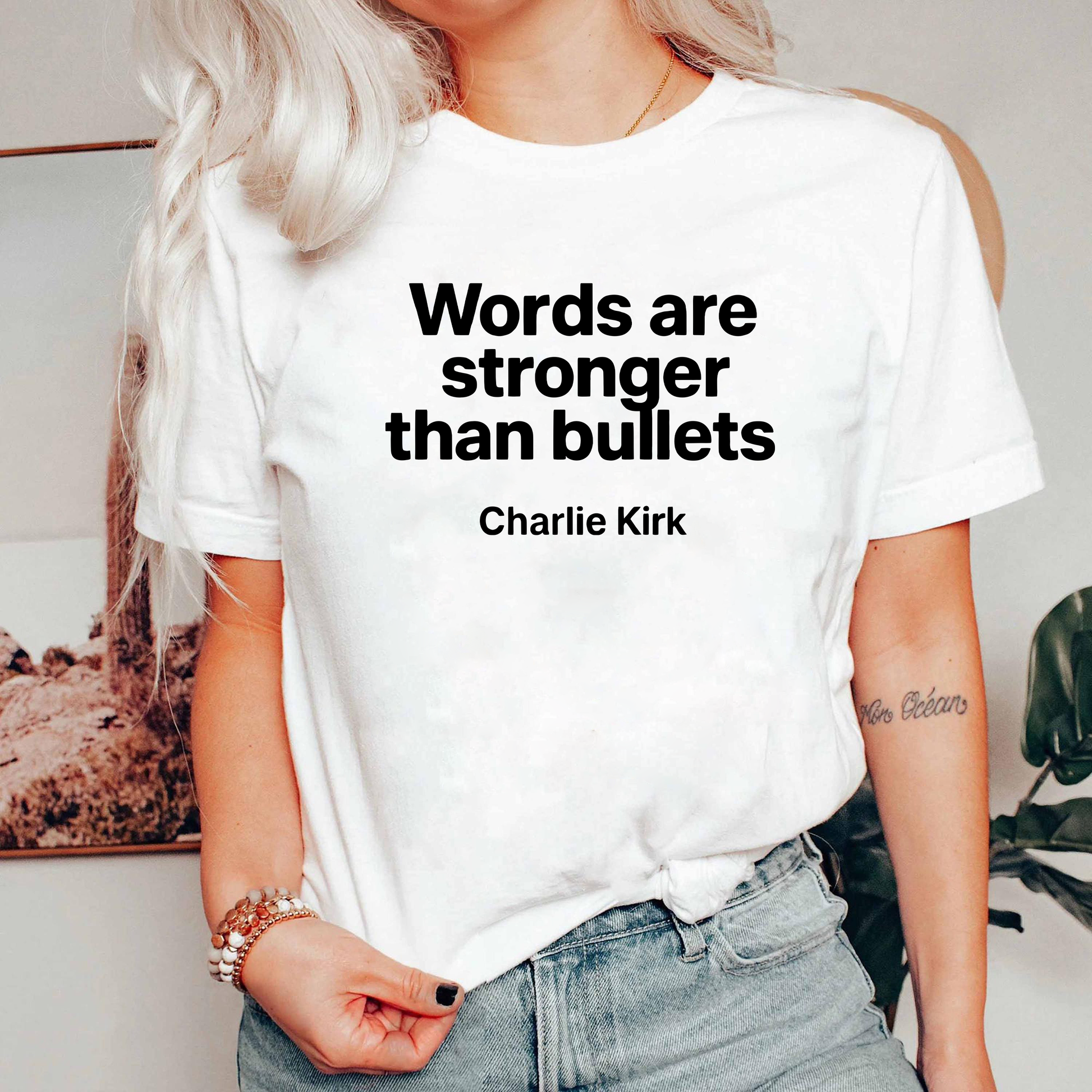 Words are Stronger Than Bullets Shirt, Charlie Kirk Quote Shirt, Patriotic Quote Tee, Inspirational Shirt, American Freedom Shirt, Political Shirt, Motivational Tee