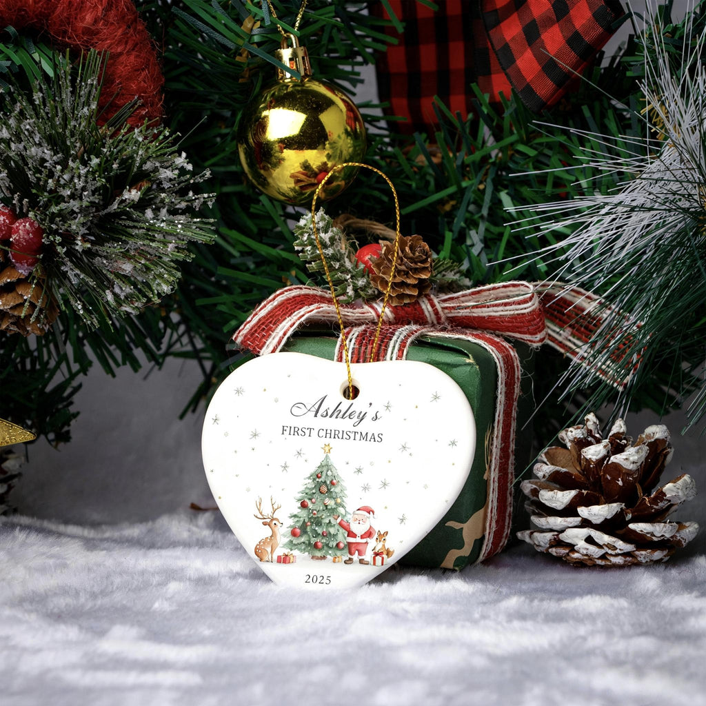 Baby's First Christmas Decoration, Keepsake Christmas Bauble Gift Ceramic Ornament, Personalized Baby's 1st Christmas Scene Decoration
