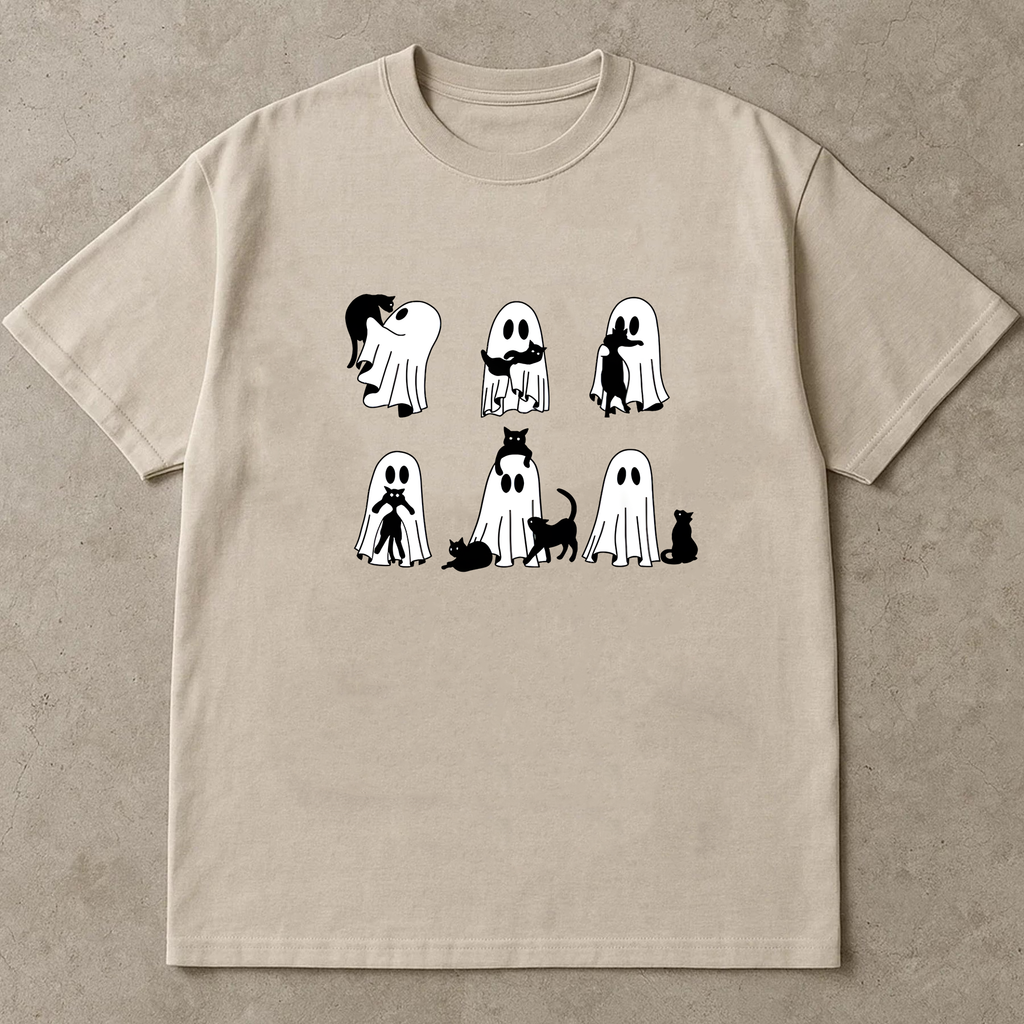 Cute Ghost Cat T-Shirt, Funny Halloween Shirt for Women, Spooky Cat Lover Tee, Aesthetic Ghost Shirt, Cute Fall Outfit, Ghost and Cat Shirt