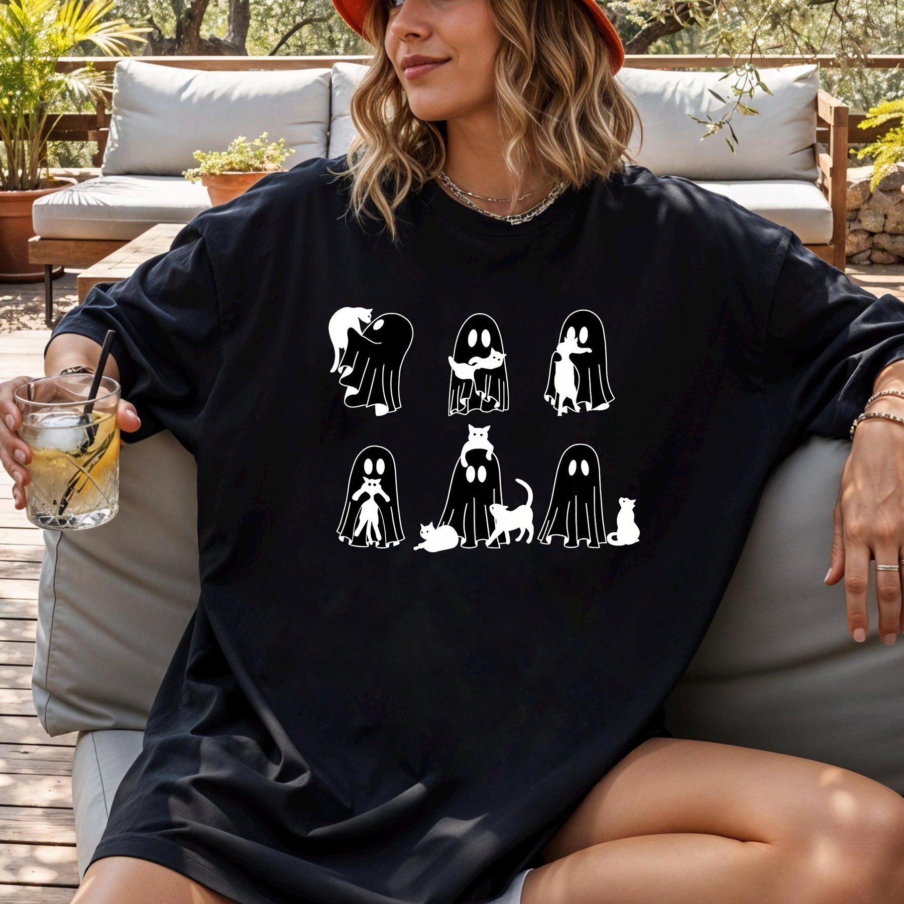 Cute Ghost Cat T-Shirt, Funny Halloween Shirt for Women, Spooky Cat Lover Tee, Aesthetic Ghost Shirt, Cute Fall Outfit, Ghost and Cat Shirt