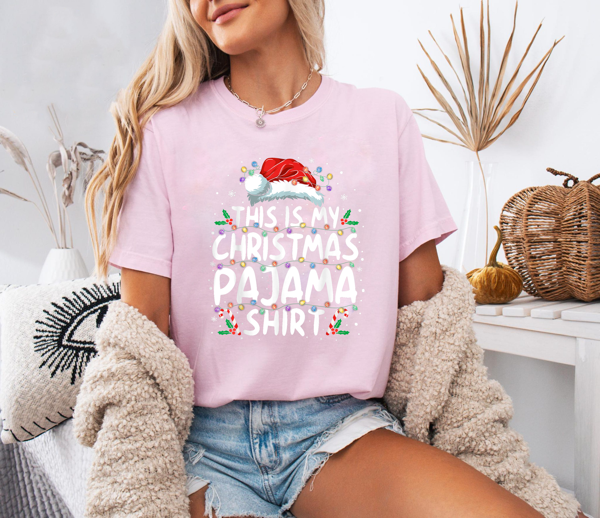 This Is My Christmas Pajama Shirt, Cute Holiday Sleep Tee, Matching Family PJ Top, Cozy Winter Outfit, Santa Hat Christmas Gift