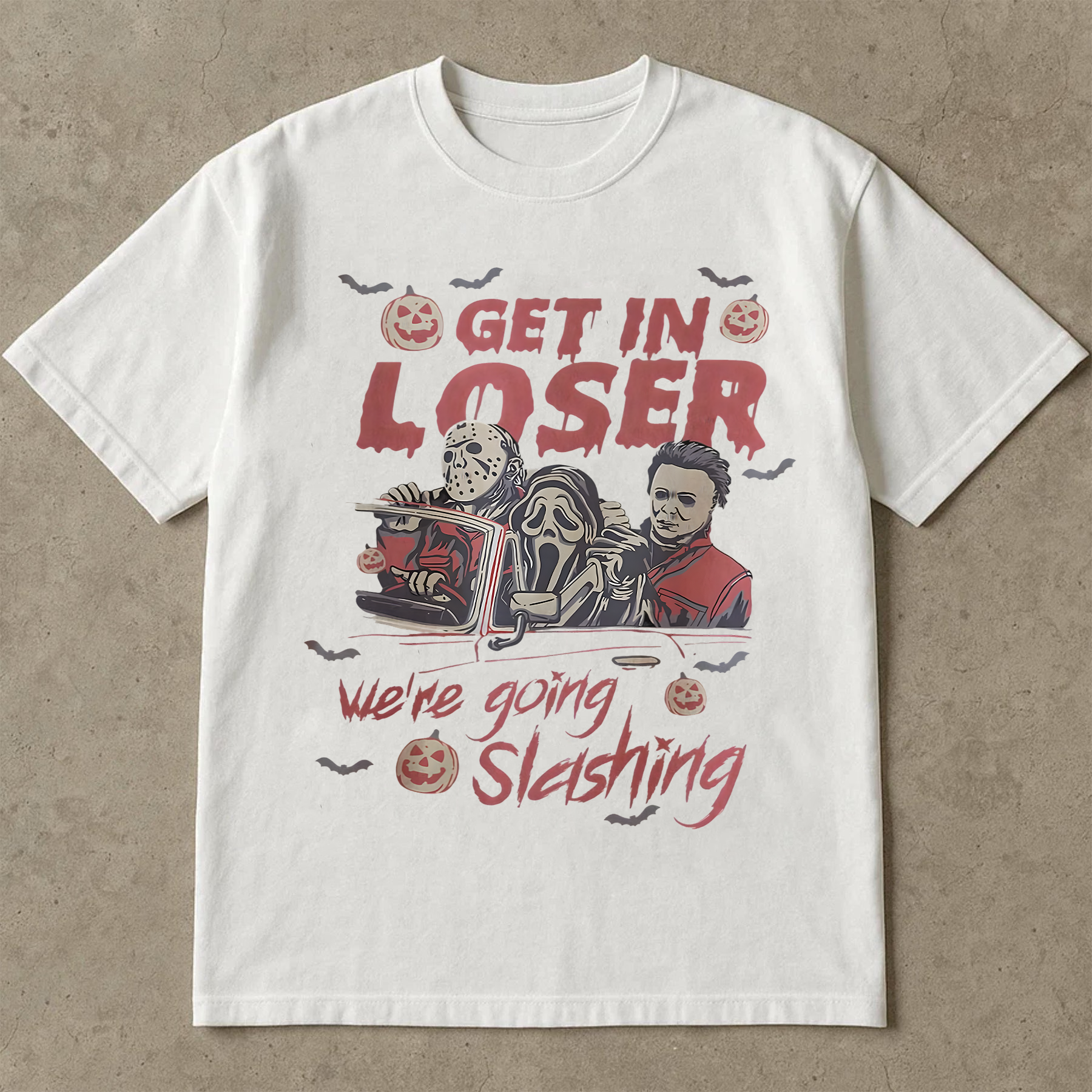 Funny Halloween Shirt, Get In Loser We’re Going Slashing, Retro Slasher Villain Tee, Scary Movie Inspired Graphic T-Shirt