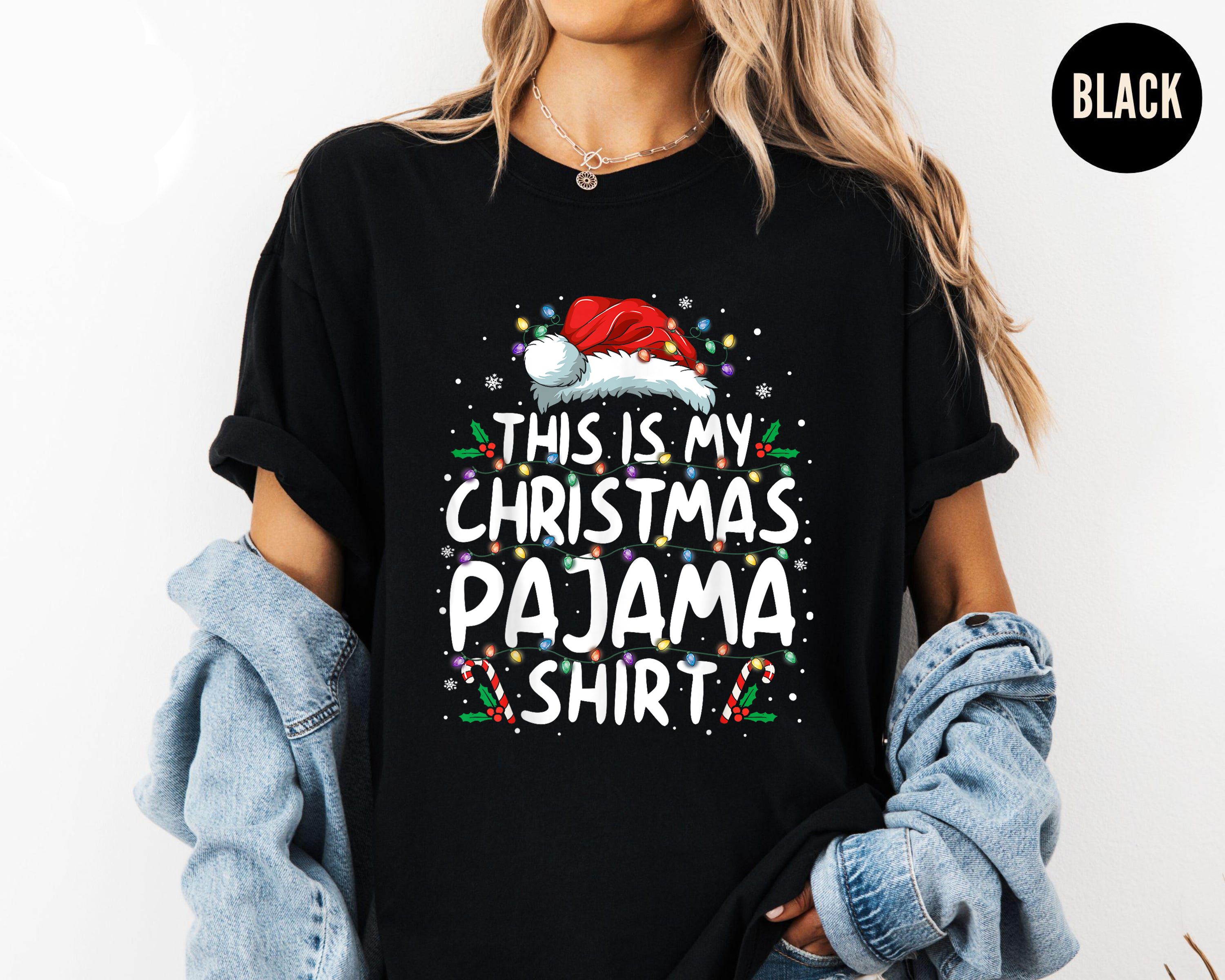 This Is My Christmas Pajama Shirt, Cute Holiday Sleep Tee, Matching Family PJ Top, Cozy Winter Outfit, Santa Hat Christmas Gift