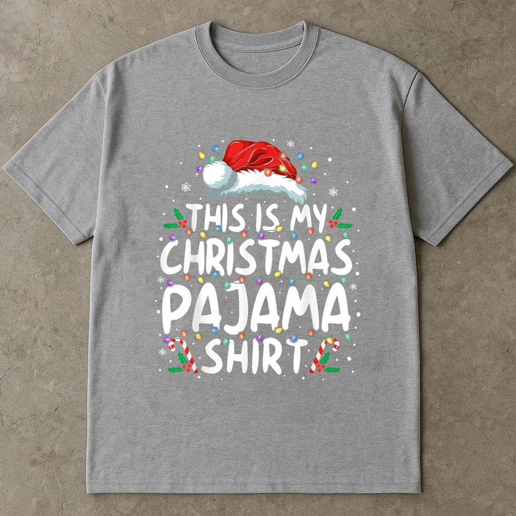 This Is My Christmas Pajama Shirt, Cute Holiday Sleep Tee, Matching Family PJ Top, Cozy Winter Outfit, Santa Hat Christmas Gift