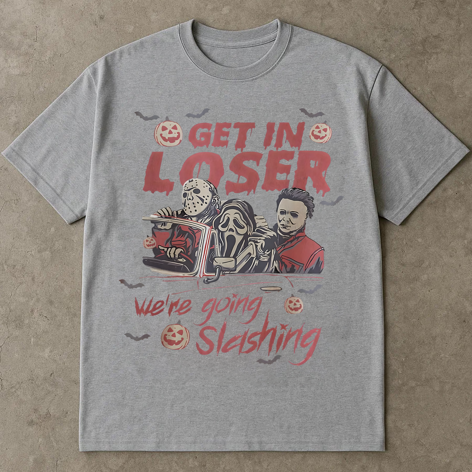 Funny Halloween Shirt, Get In Loser We’re Going Slashing, Retro Slasher Villain Tee, Scary Movie Inspired Graphic T-Shirt