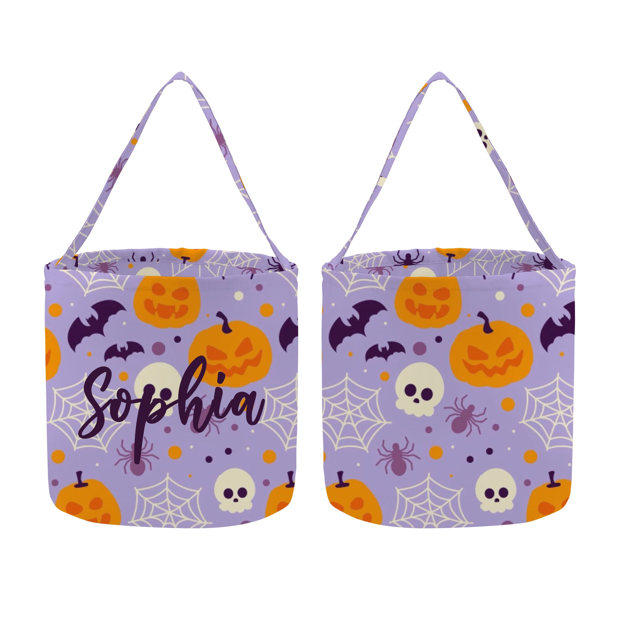 Custom Halloween Candy Bag with Name, Personalized Trick or Treat Tote for Kids, Pumpkin Bat Spider Design, Custom Gift For Kids